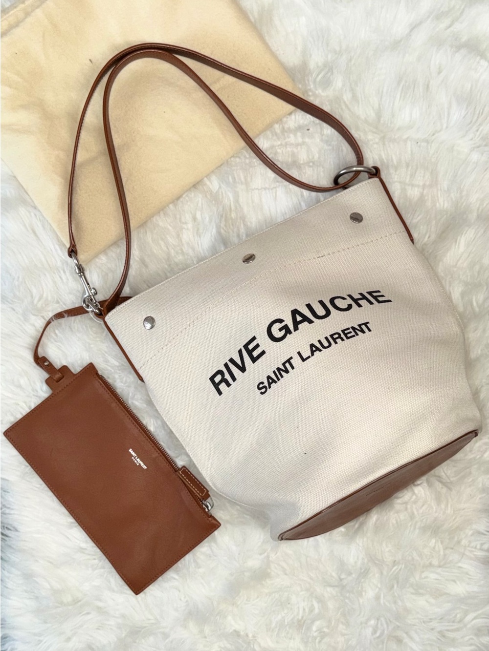 SAINT LAURENT RIVE GAUCHE LINEN BUCKET BAG